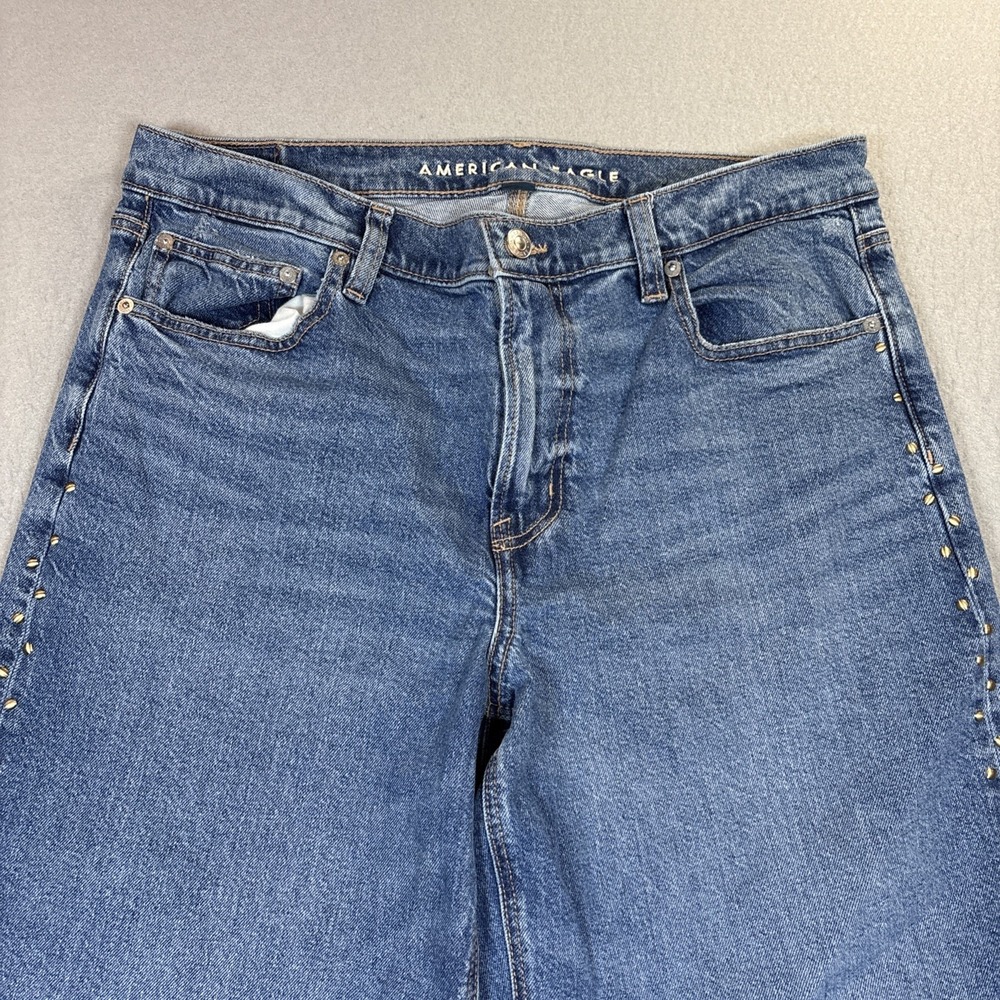 American Eagle Stretch Studded Stovepipe Jeans Size 12 Regular High- Rise Woman - Picture 3 of 12